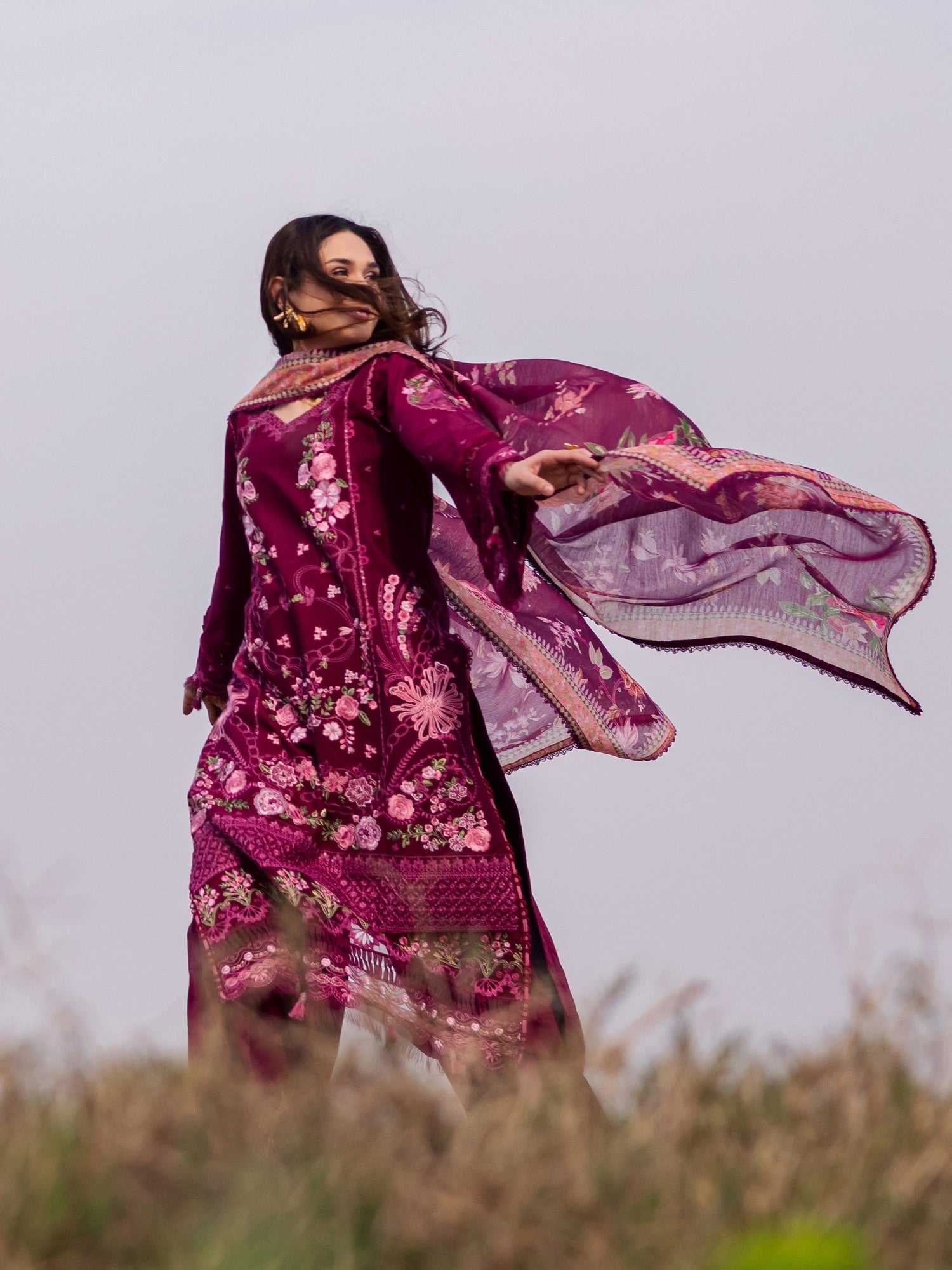 Magenta Parishay Dil e Raqsam Lawn'26 Embroidered Unstitched 3-Piece Suit-DR-07