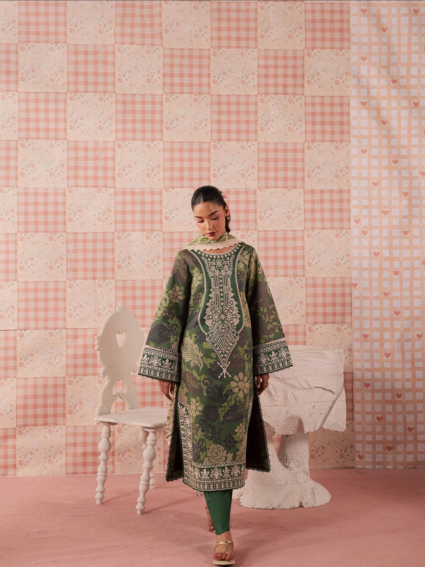 Forest Green Mahnur Jahaan Lawn'26 Embroidered Unstitched 3-Piece Suit-MJ-06