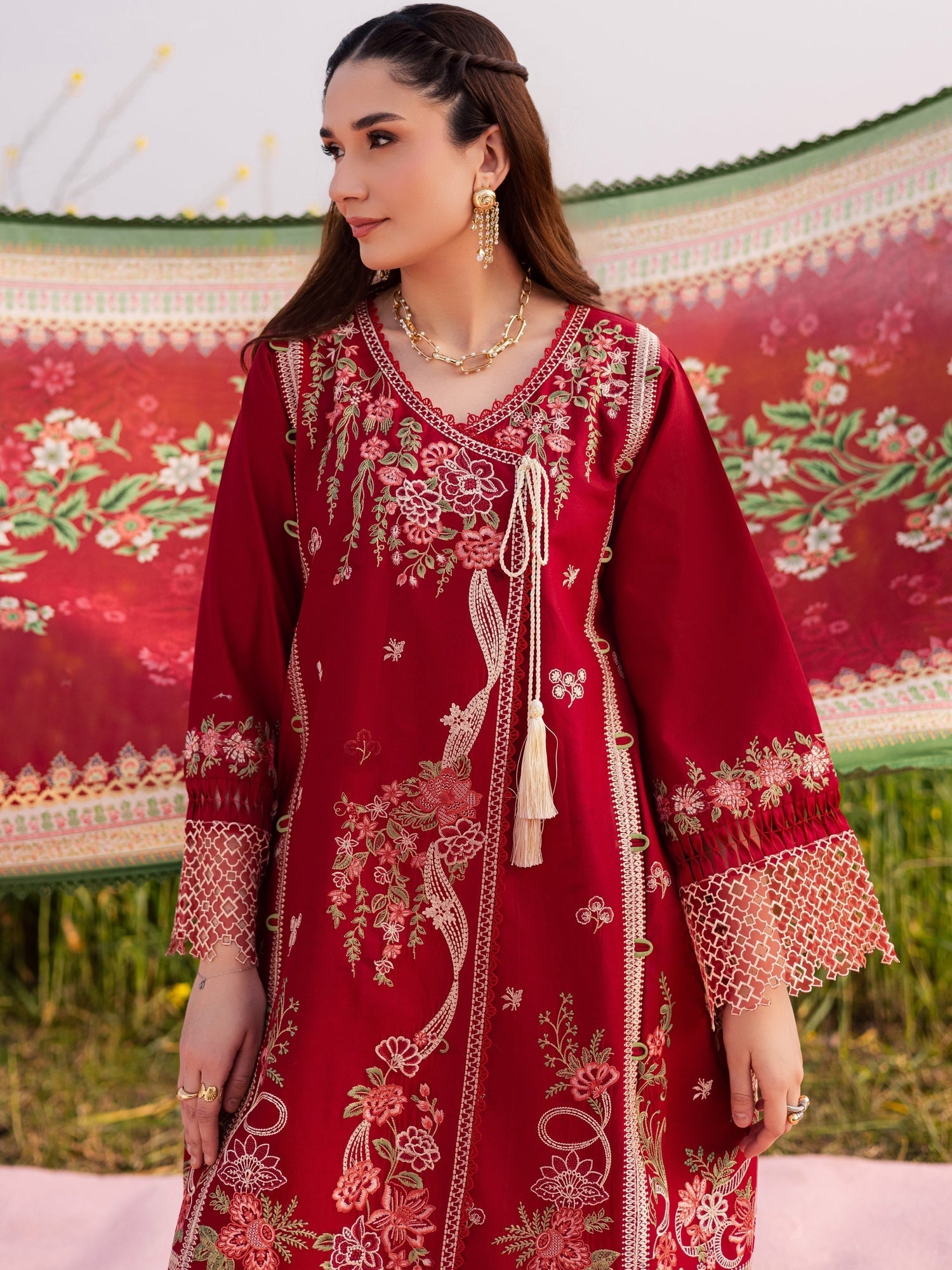 Maroon Parishay Dil e Raqsam Lawn'26 Embroidered Unstitched 3-Piece Suit-DQ-10