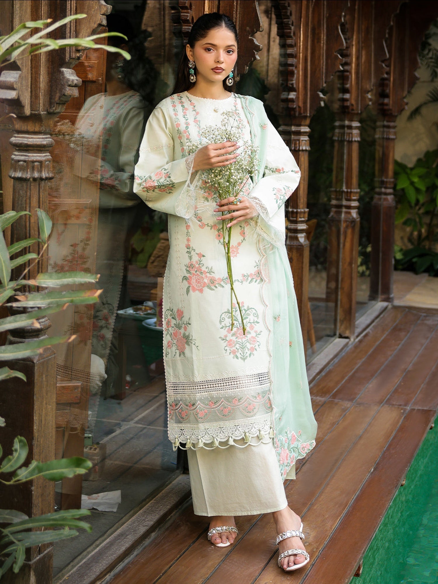 Mint Green-Mahnur Shanaya Lawn Vol 2 Embroidered Stitched 3-Piece Suit-SH-09