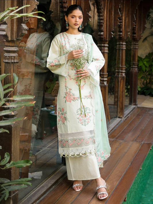 Mint Green-Mahnur Shanaya Lawn Vol 2 Embroidered Stitched 3-Piece Suit-SH-09