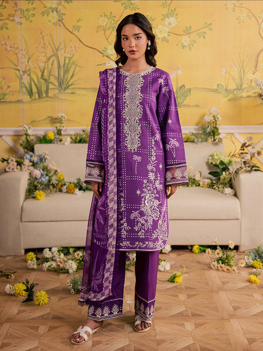 Purple Mahnur Jahaan Lawn'26 Embroidered Unstitched 3-Piece Suit-MJ-03
