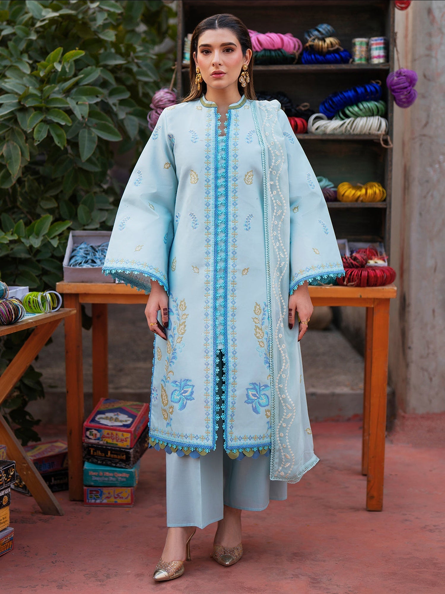 Blue Mahnur Satrangi Lawn'26 Embroidered Stitched 3-Piece Suit-ST-02