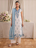 White and Blue Mahnur Afsana Lawn'26 Embroidered Unstitched 3-Piece Suit-AL-10