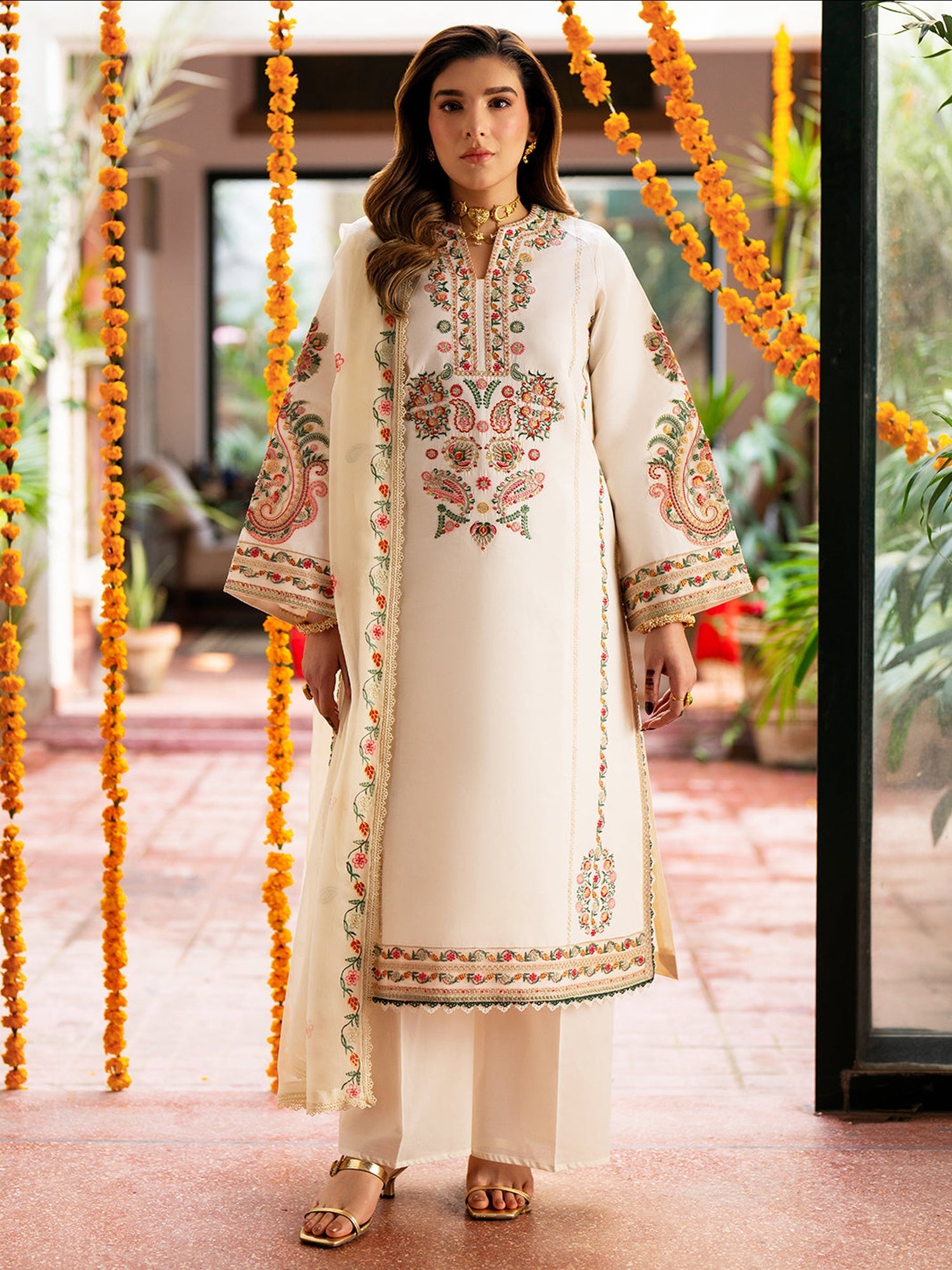 Mahnur Satrangi Lawn'26 Embroidered Unstitched 3-Piece Suit-ST-07 Ivory