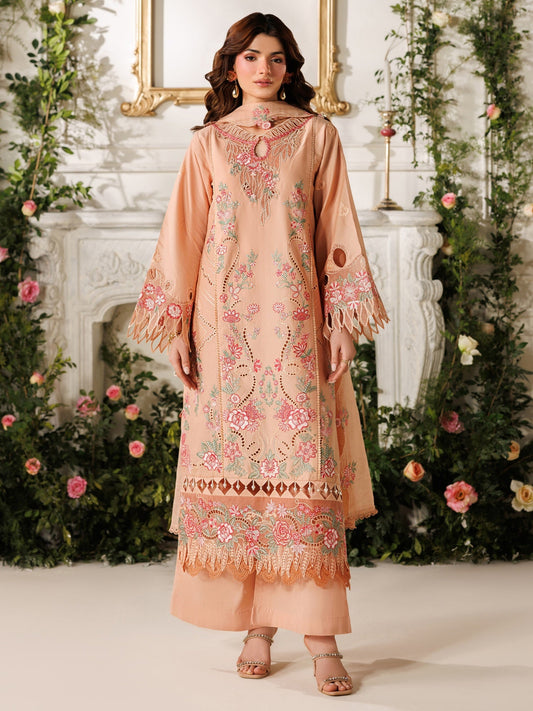Peach Parishay Marbella Summer Lawn‘26 Embroidered Unstitched 3-Piece Suit-MB-09