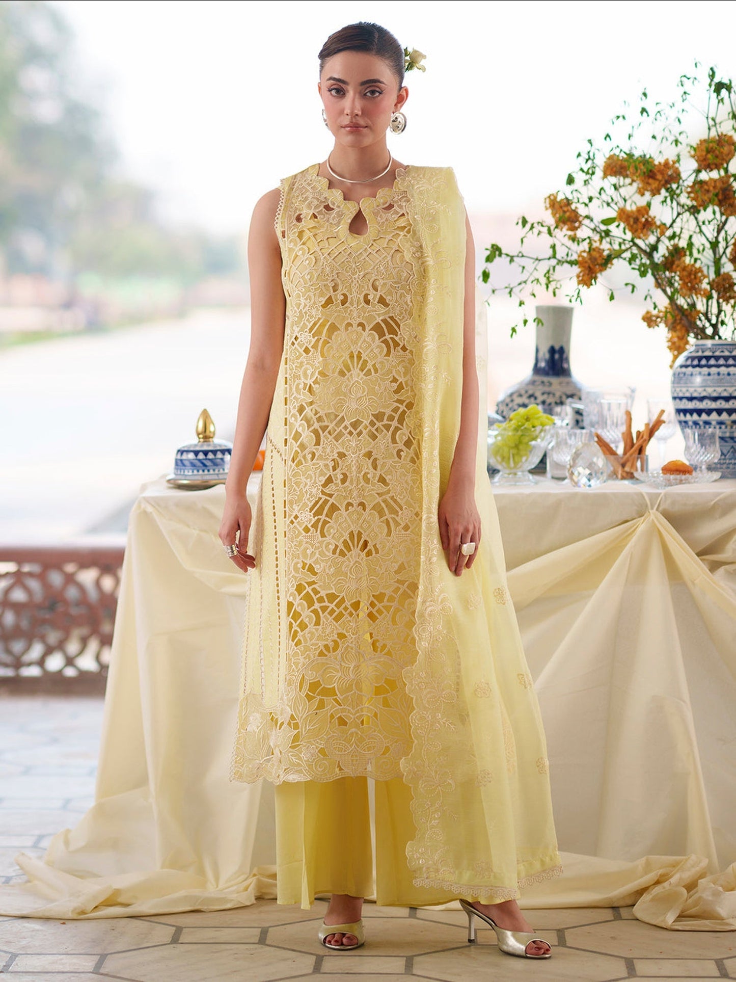 Yellow Mahnur Nilofer Luxury Lawn'26 Embroidered Stitched 3-Piece Suit-NL-07