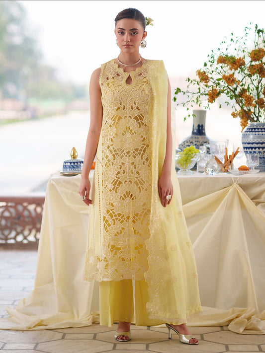 Yellow Mahnur Nilofer Luxury Lawn'26 Embroidered Stitched 3-Piece Suit-NL-07