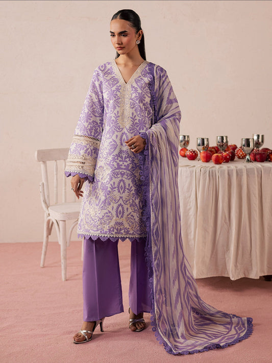 Lilac Mahnur Jahaan Lawn'26 Embroidered Unstitched 3-Piece Suit-MJ-10