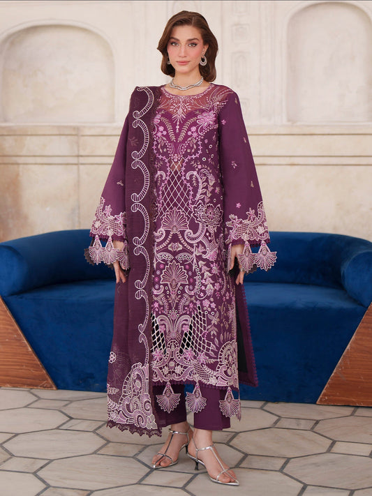 Purple Mahnur Nilofer Luxury Lawn'26 Embroidered Unstitched 3-Piece Suit-NL-10