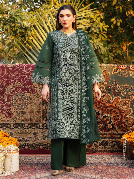 Mahnur Satrangi Lawn'26 Embroidered Unstitched 3-Piece Suit-ST-08 Green