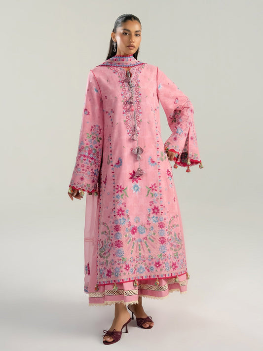 Pink Hussain Rehar Zan SS'26 Lawn Embroidered Unstitched 3-Piece Suit-Pembe