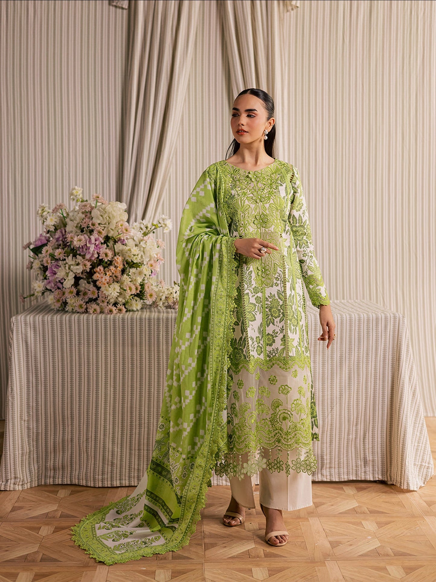 Pistachio Mahnur Afsana Lawn'26 Embroidered Unstitched 3-Piece Suit-AL-01