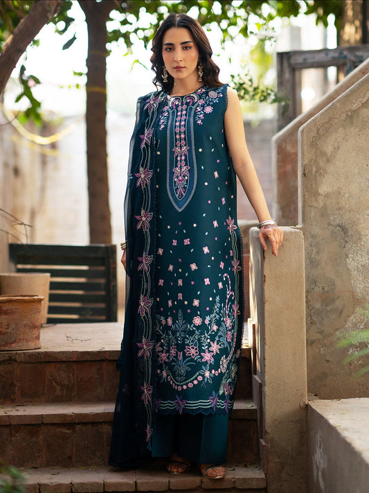 Blue Mahnur Satrangi Lawn '26 Embroidered Unstitched 3-Piece Suit-ST-03