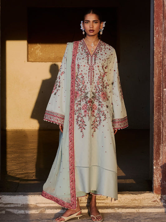 Blue Hussain Rehar Zan SS'26 Lawn Embroidered Unstitched 3-Piece Suit-Firuz