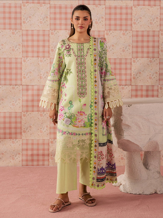 Lime Green Mahnur Afsana Lawn'26 Embroidered Stitched 3-Piece Suit-AL-01