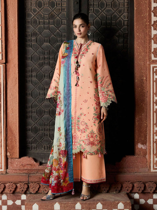 Peach Hussain Rehar Zan SS'26 Lawn Embroidered Unstitched 3-Piece Suit-Seftali