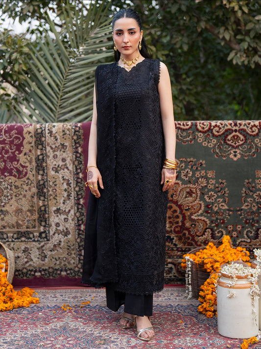 Black Mahnur Satrangi Lawn '26 Embroidered Unstitched 3-Piece Suit-ST-12