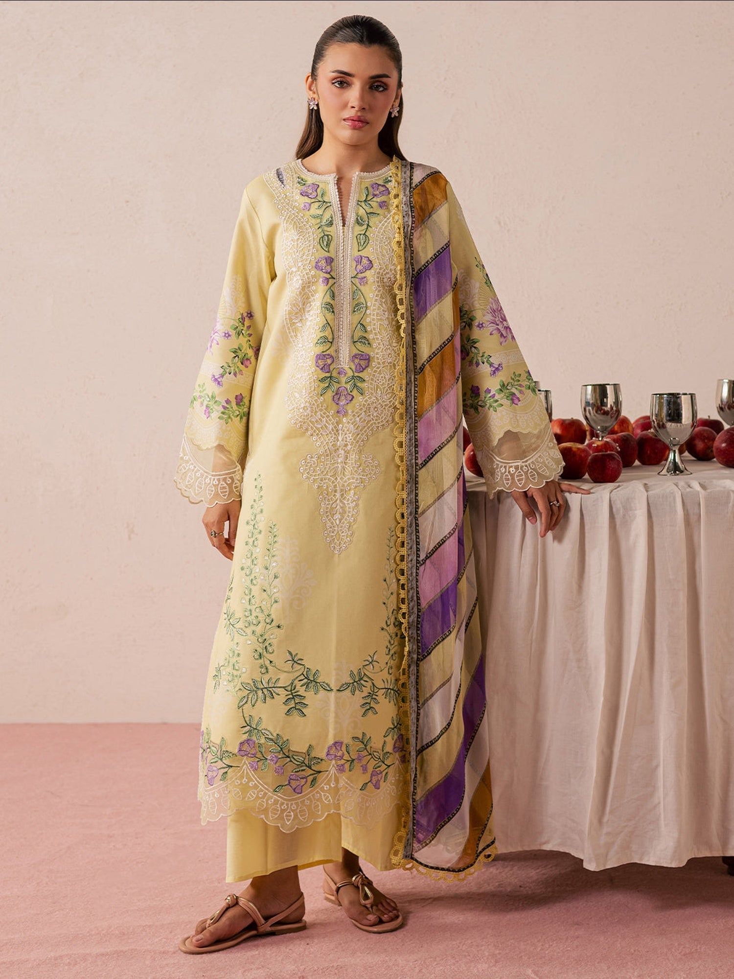 Yellow Mahnur Jahaan Lawn'26 Embroidered Stitched 3-Piece Suit-MJ-07