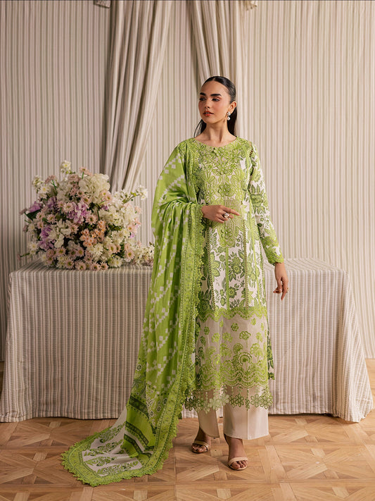 Green Mahnur Afsana Lawn'26 Embroidered Stitched 3-Piece Suit-AL-03