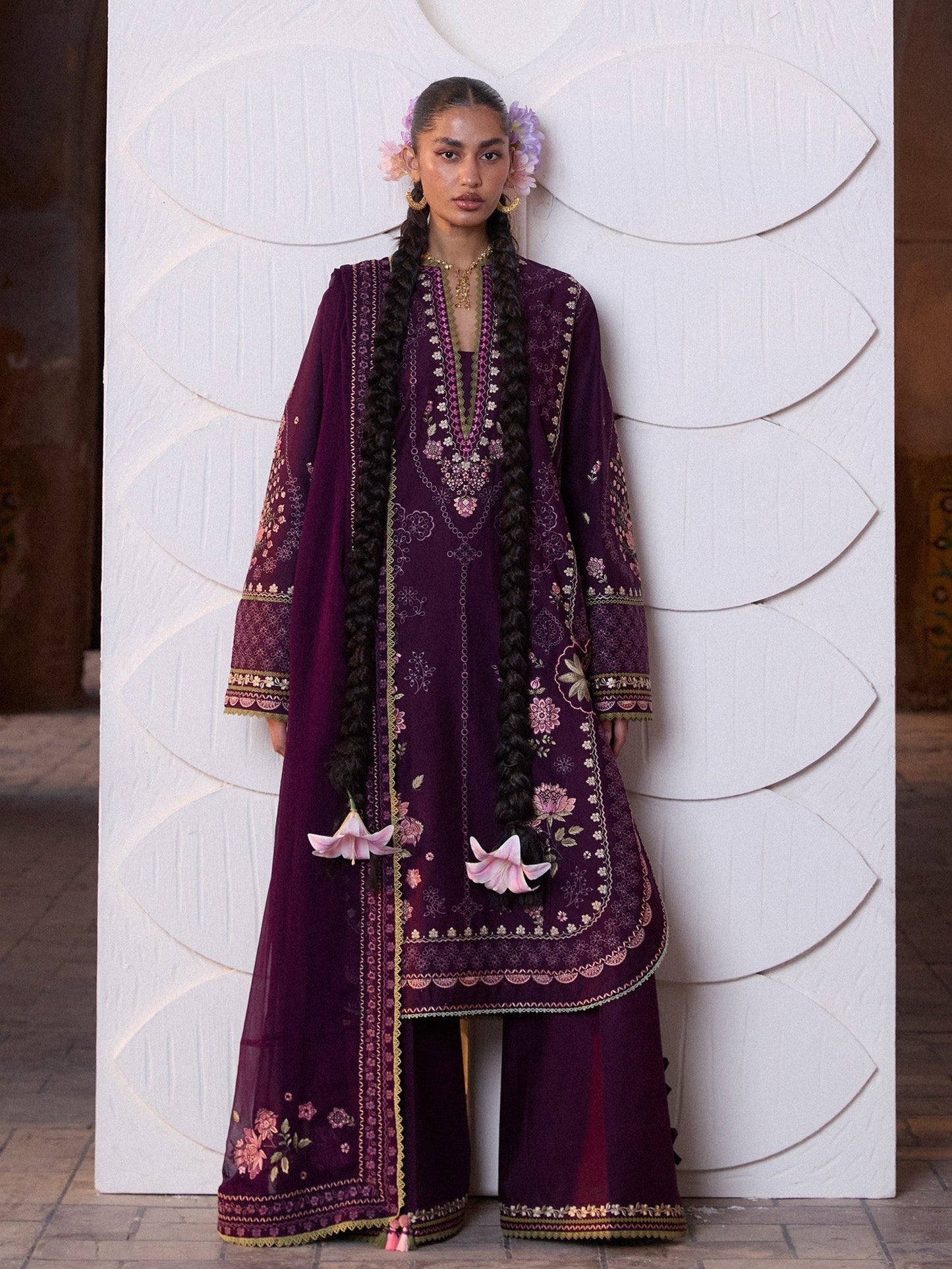 Purple Hussain Rehar Zan SS'26 Lawn Embroidered Unstitched 3-Piece Suit-Banafsh