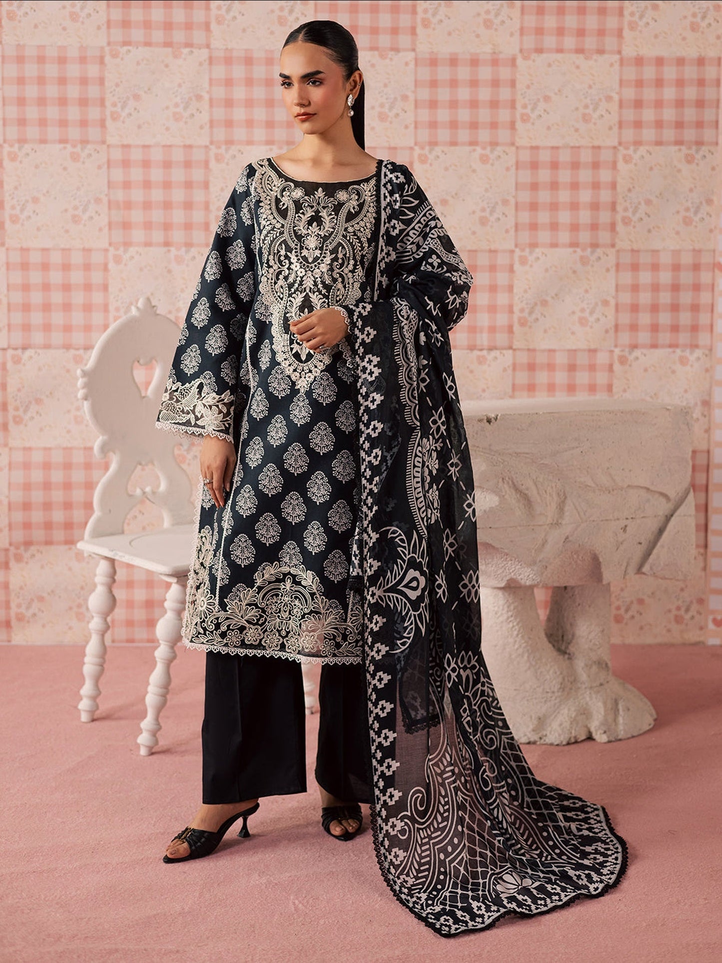 Black Mahnur Afsana Lawn'26 Embroidered Unstitched 3-Piece Suit-AL-05