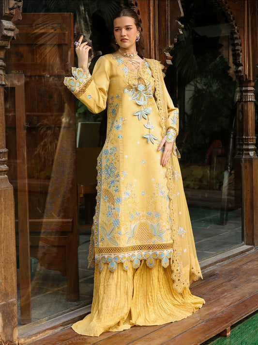 Yellow-Mahnur Shanaya Lawn Vol 2 Embroidered Stitched 3-Piece Suit-SH-04
