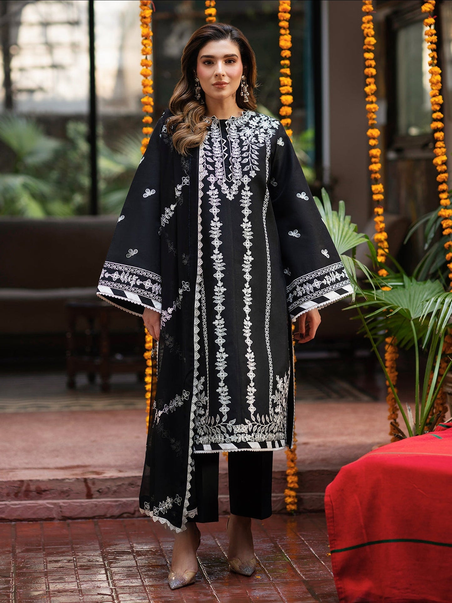 Black Mahnur Satrangi Lawn '26 Embroidered Unstitched 3-Piece Suit-ST-01