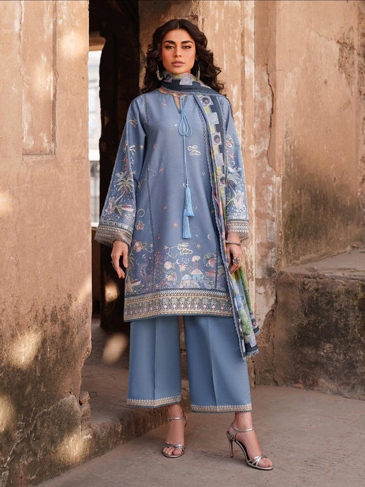 Blue Binilyas Suroor Lawn'26 Embroidered Unstitched 3-Piece Suit-242-B