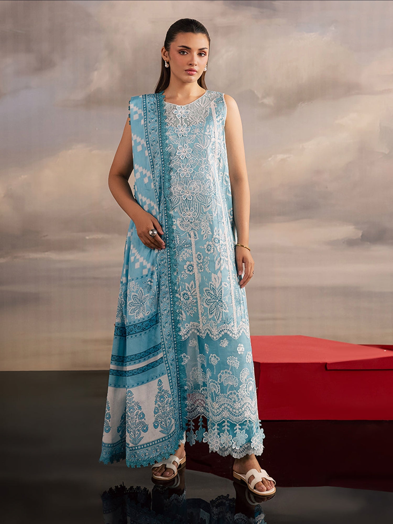 Aqua Blue Mahnur Afsana Lawn'26 Embroidered Unstitched 3-Piece Suit-AL-02