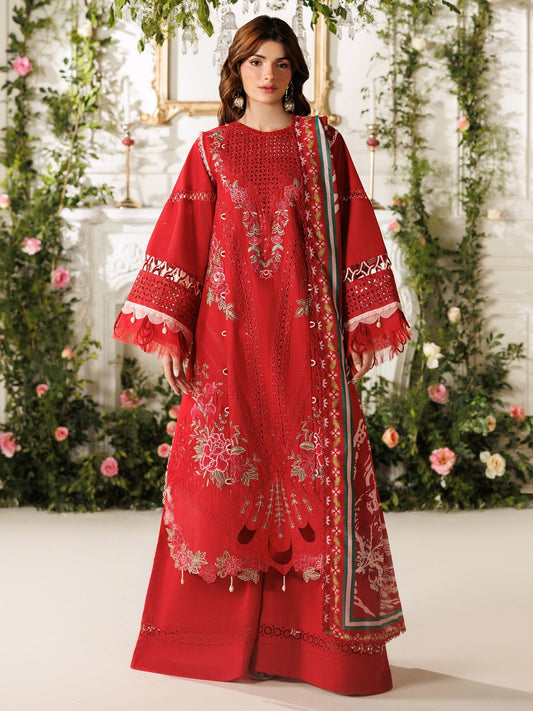 Red Parishay Marbella Summer Lawn‘26 Embroidered Unstitched 3-Piece Suit-MB-02