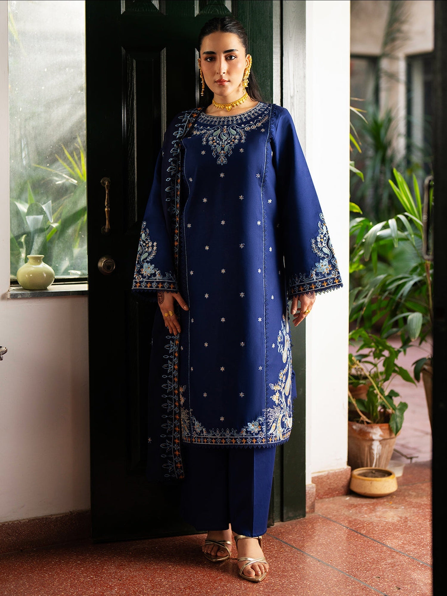 Blue Mahnur Satrangi Lawn'26 Embroidered Stitched 3-Piece Suit-ST-10