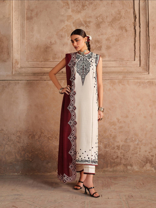 White Binilyas Suroor Lawn'26 Embroidered Unstitched 3-Piece Suit-245-A