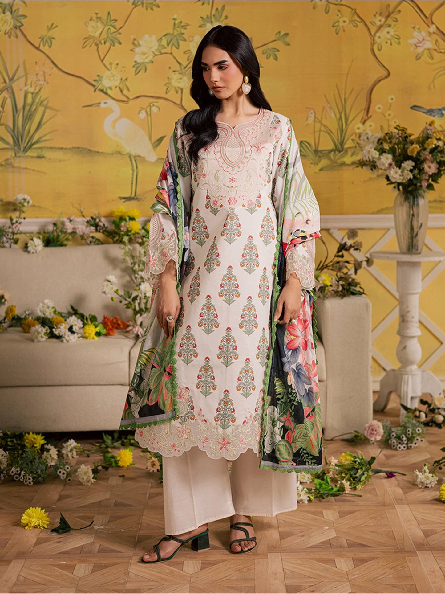 Ivory Mahnur Afsana Lawn'26 Embroidered Unstitched 3-Piece Suit-AL-08