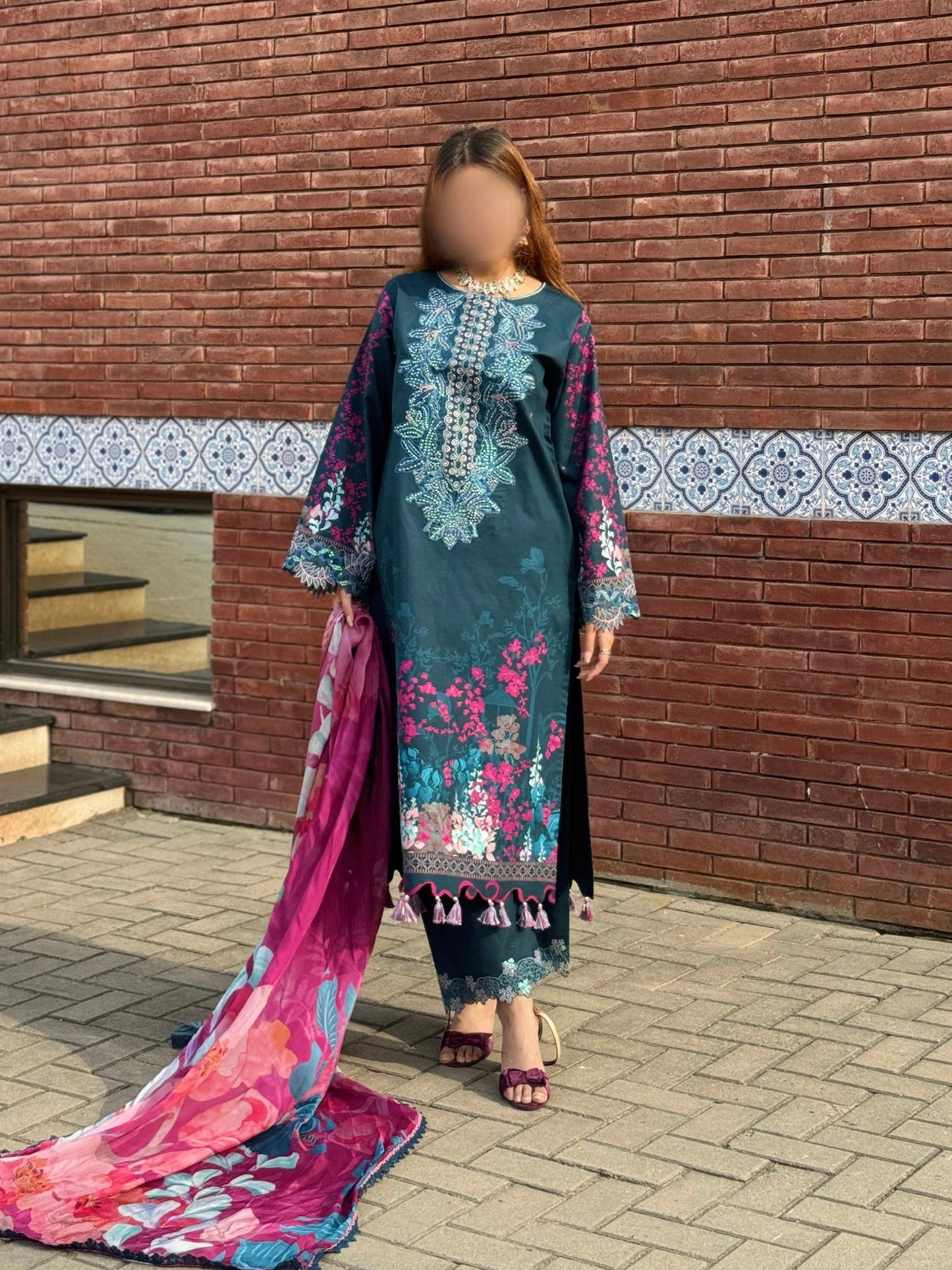 Zinc and Magenta Sehrish Kanwal Festive Print'26 Lawn Embroidered Stitched 3-Piece Suit-Selena