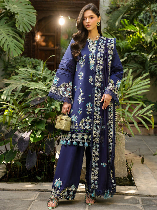 Blue-Mahnur Shanaya Lawn Vol 2 Embroidered Stitched 3-Piece Suit-SH-10