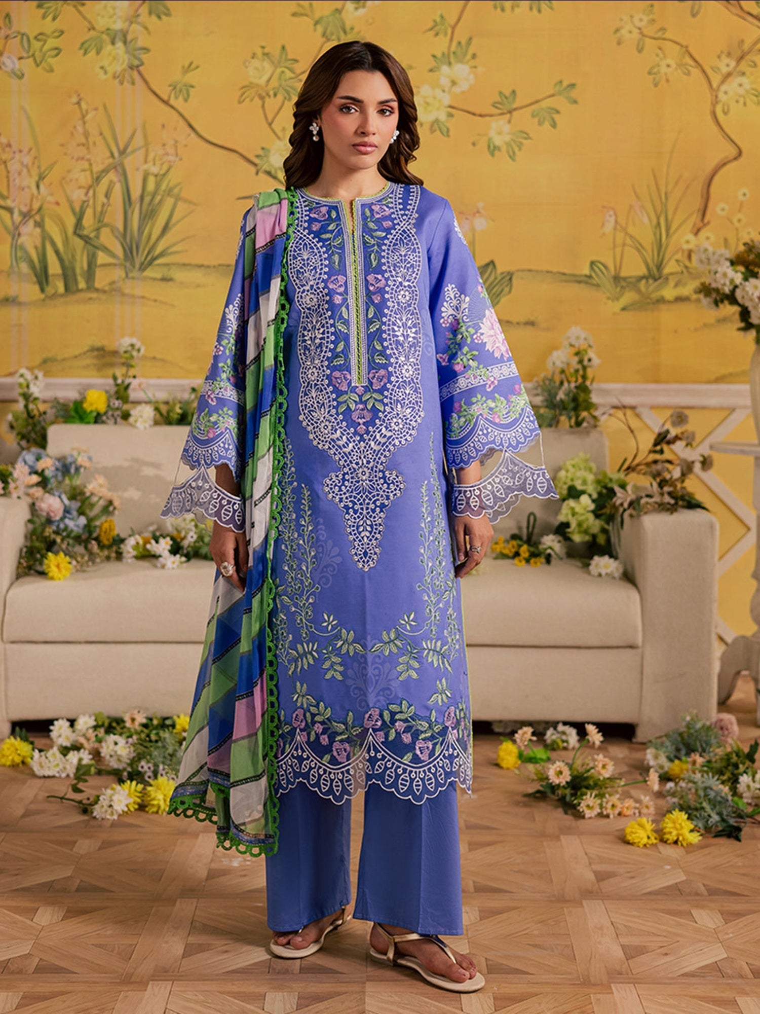Blue Mahnur Jahaan Lawn'26 Embroidered Unstitched 3-Piece Suit-MJ-08