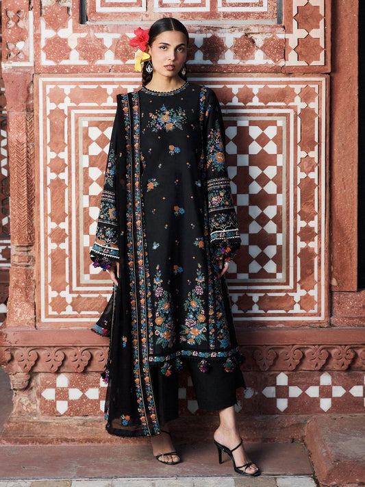Black Hussain Rehar Zan SS'26 Lawn Embroidered Unstitched 3-Piece Suit-Aswa