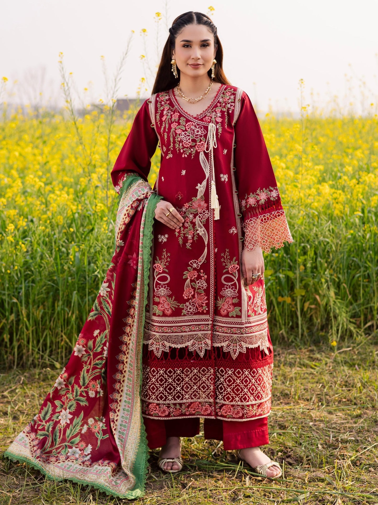 Maroon Parishay Dil e Raqsam Lawn'26 Embroidered Unstitched 3-Piece Suit-DQ-10