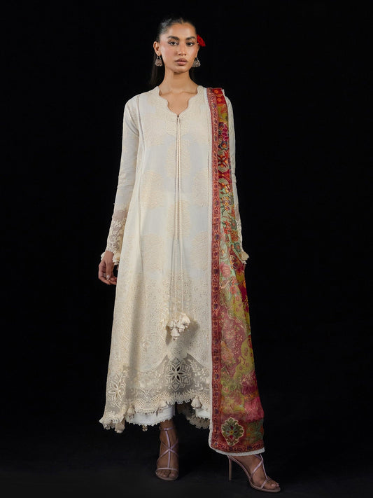 White Hussain Rehar Zan SS'26 Lawn Embroidered Unstitched 3-Piece Suit-Sefi