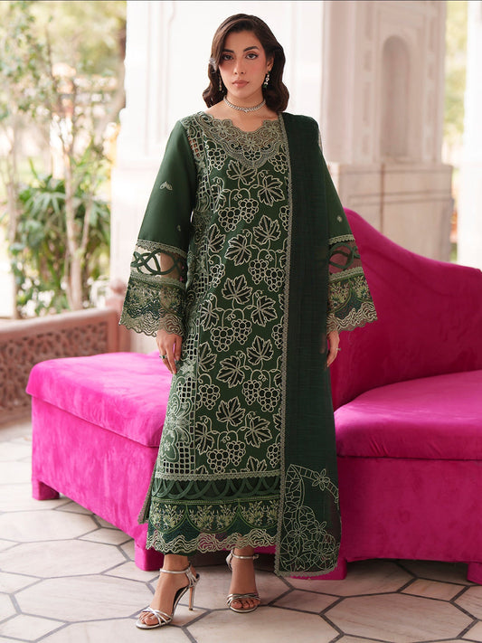 Green Mahnur Nilofer Luxury Lawn'26 Embroidered Unstitched 3-Piece Suit-NL-09