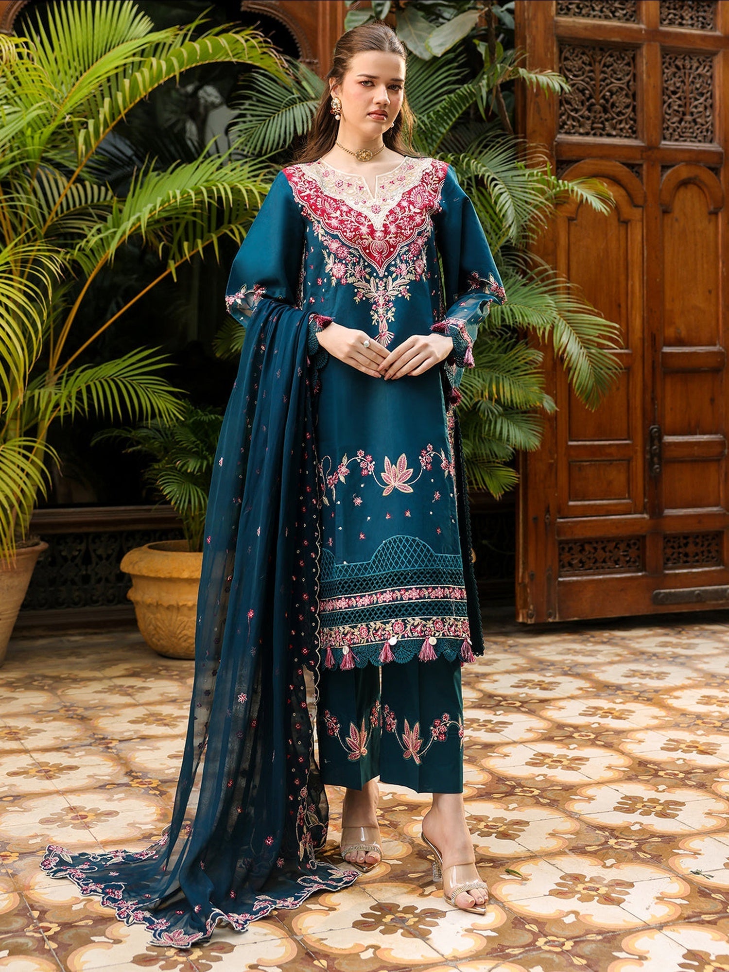 Blue-Mahnur Shanaya Lawn Vol 2 Embroidered Stitched 3-Piece Suit-SH-08