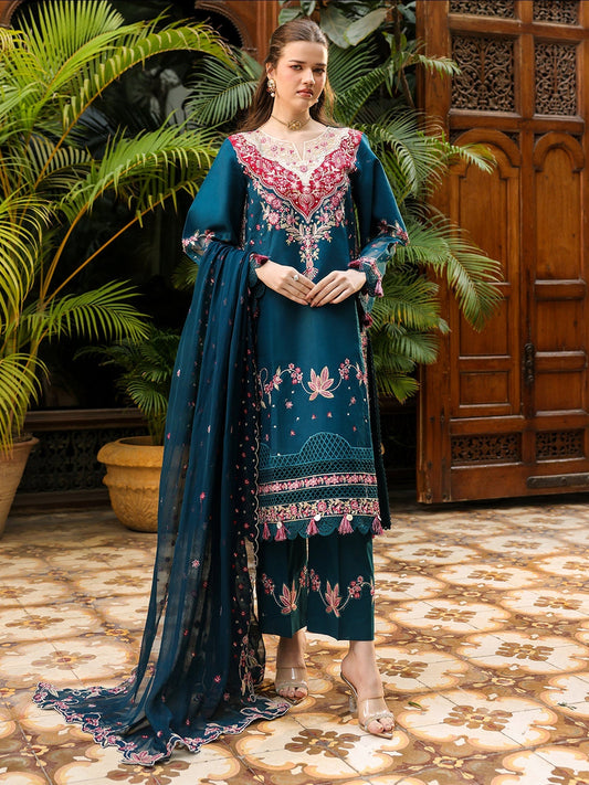 Blue-Mahnur Shanaya Lawn Vol 2 Embroidered Stitched 3-Piece Suit-SH-08