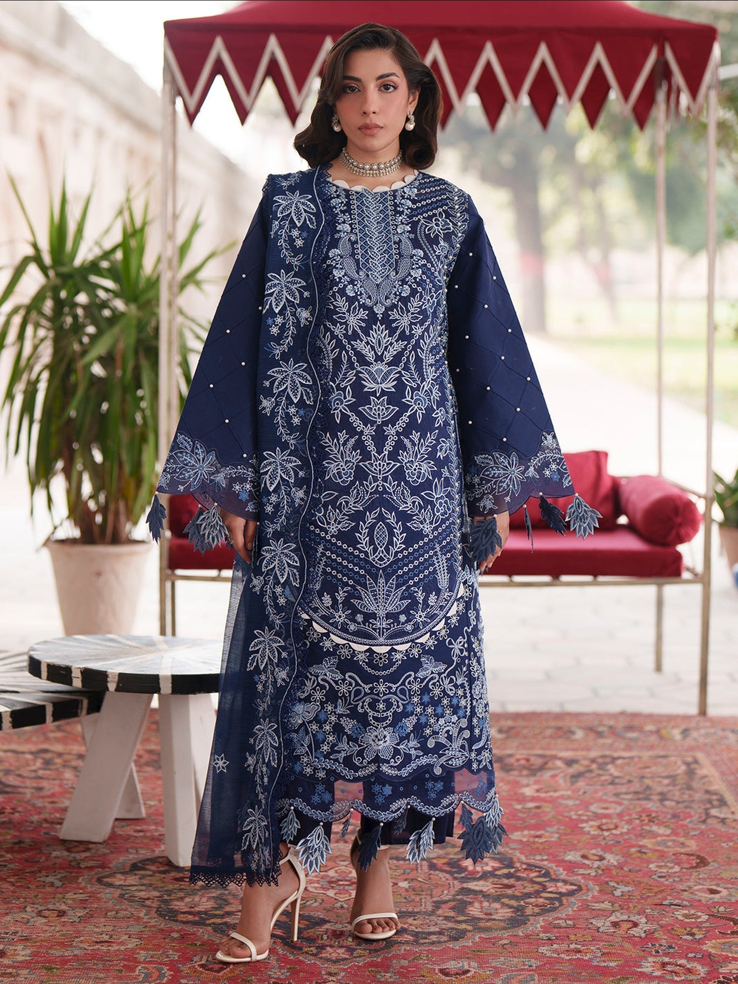 Blue Mahnur  Nilofer Luxury Lawn'26 Embroidered Unstitched 3-Piece Suit-NL-04