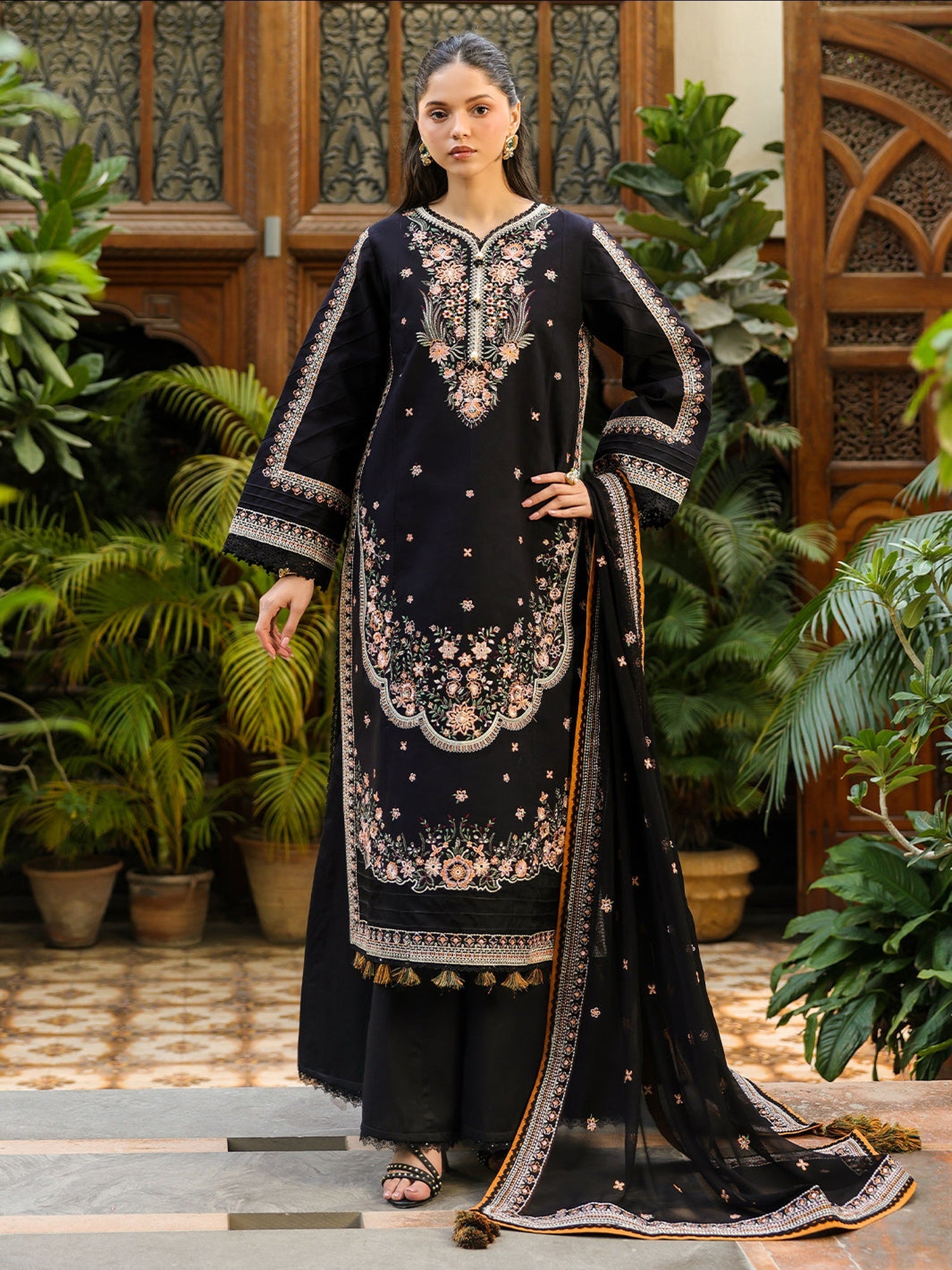 Black-Mahnur Shanaya Lawn Vol 2 Embroidered Stitched 3-Piece Suit-SH-06