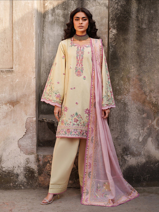Yellow Binilyas Suroor Lawn'26 Embroidered Unstitched 3-Piece Suit-247-B