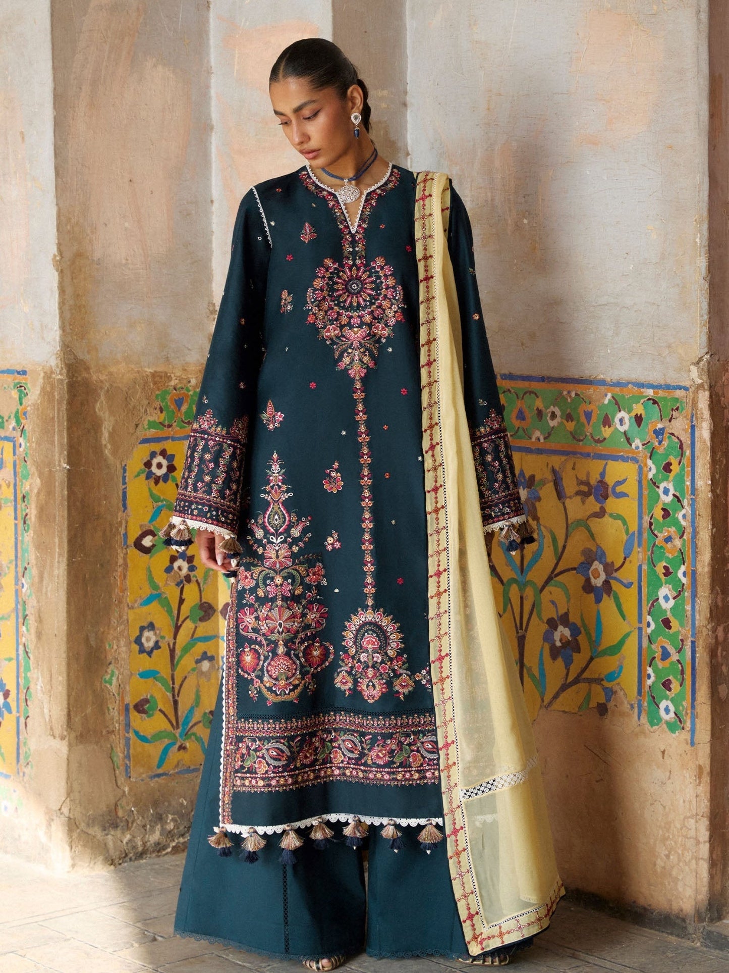 Blue Hussain Rehar Zan SS'26 Lawn Embroidered Unstitched 3-Piece Suit-Cinko