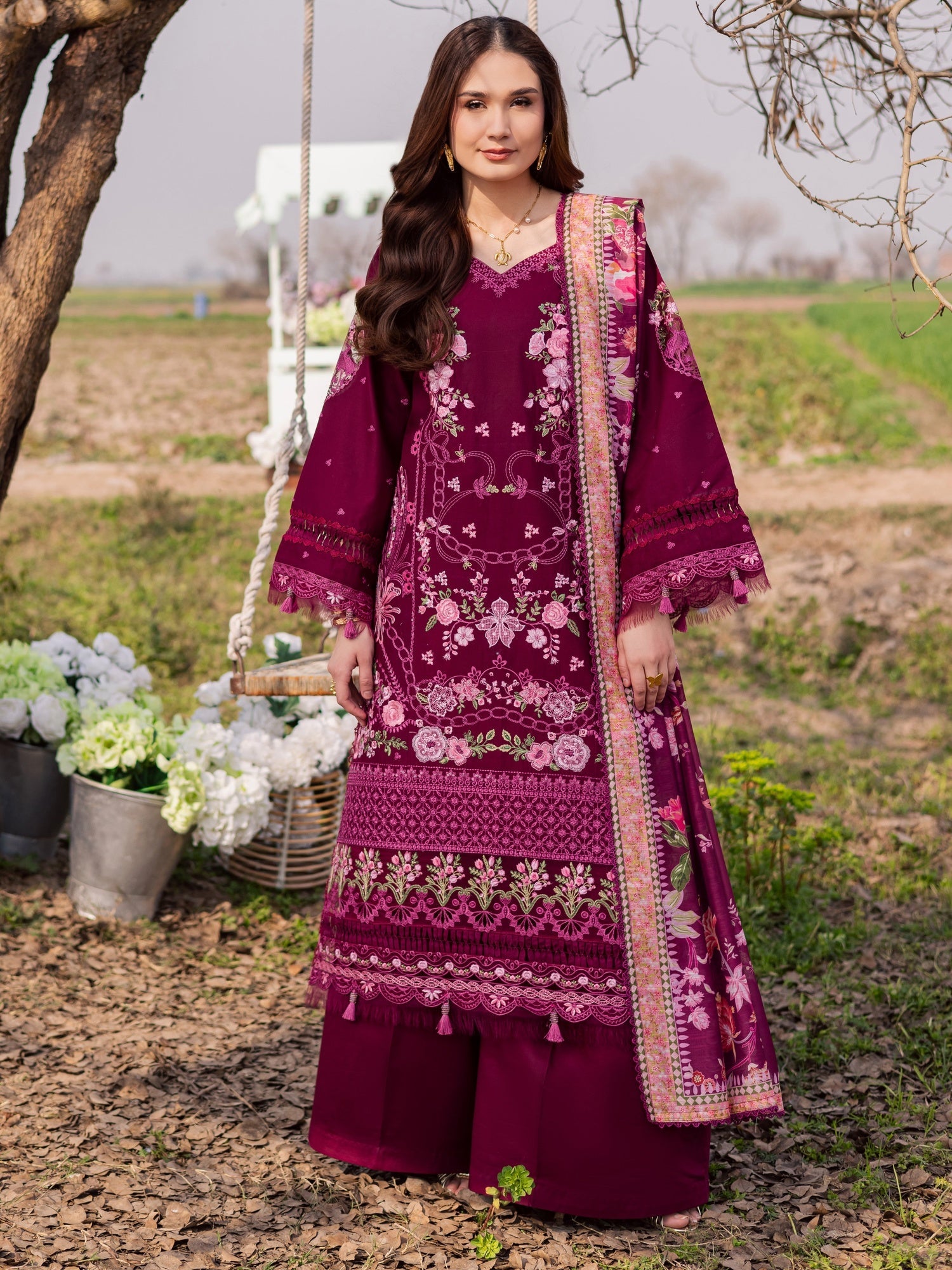 Magenta Parishay Dil e Raqsam Lawn'26 Embroidered Unstitched 3-Piece Suit-DR-07