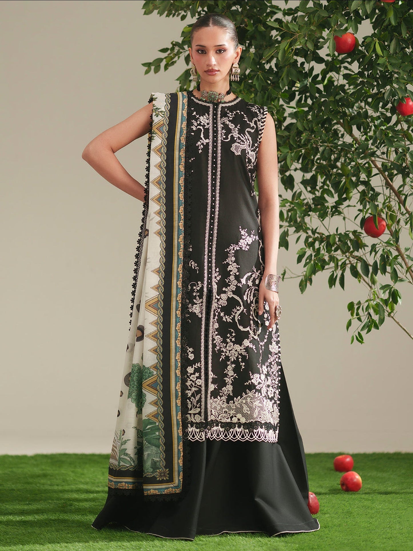 Black Binilyas Jojo Summer'26 Lawn Embroidered Unstitched 3-Piece Suit-762