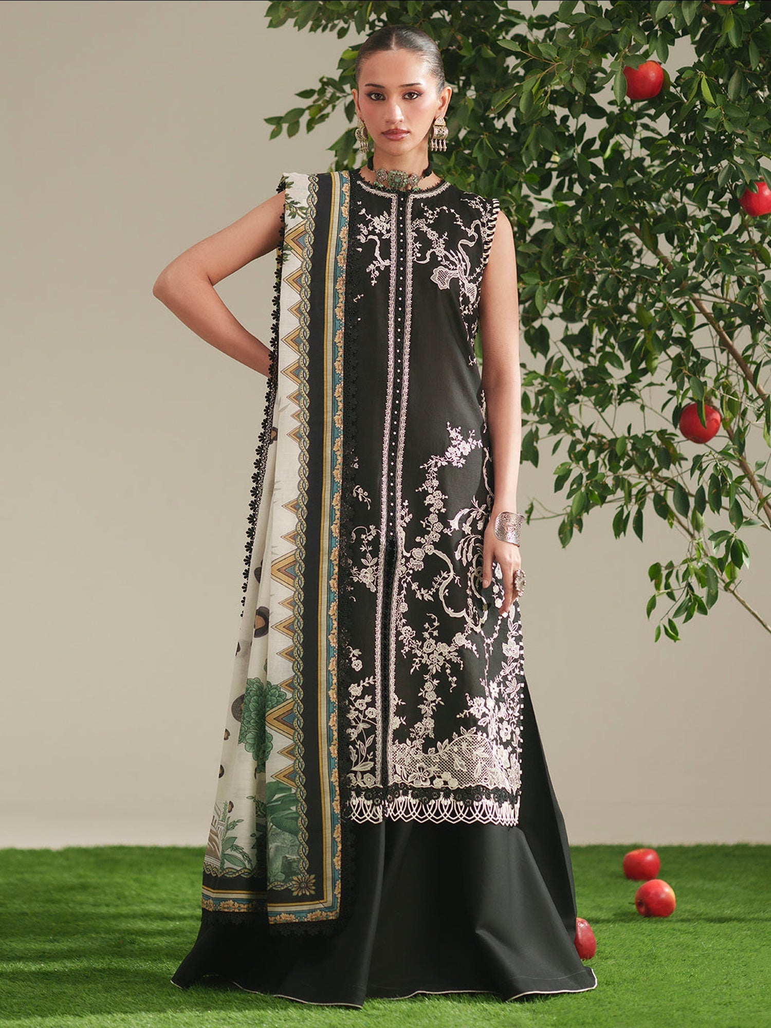 Black Binilyas Jojo Summer'26 Lawn Embroidered Unstitched 3-Piece Suit-762